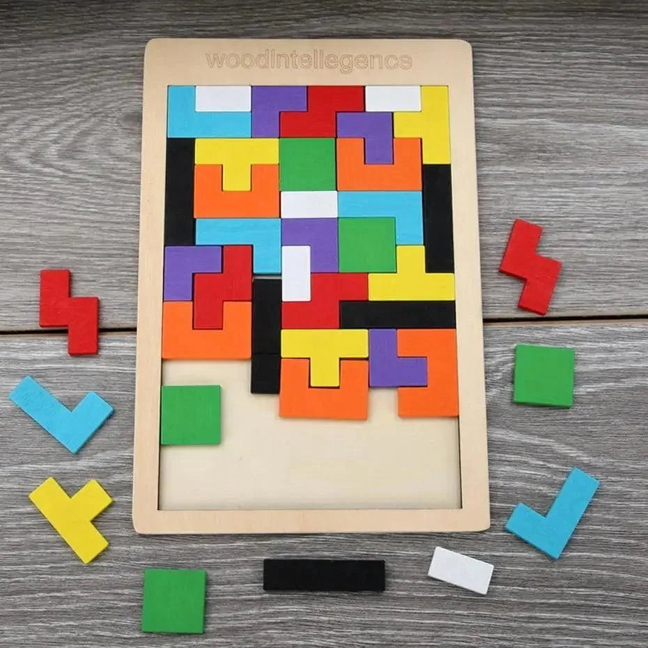 Colorful Wooden Tangram Brain Teaser Puzzle Toys Tetris Game Preschool Imagination Intellectual Educational Kid Toy