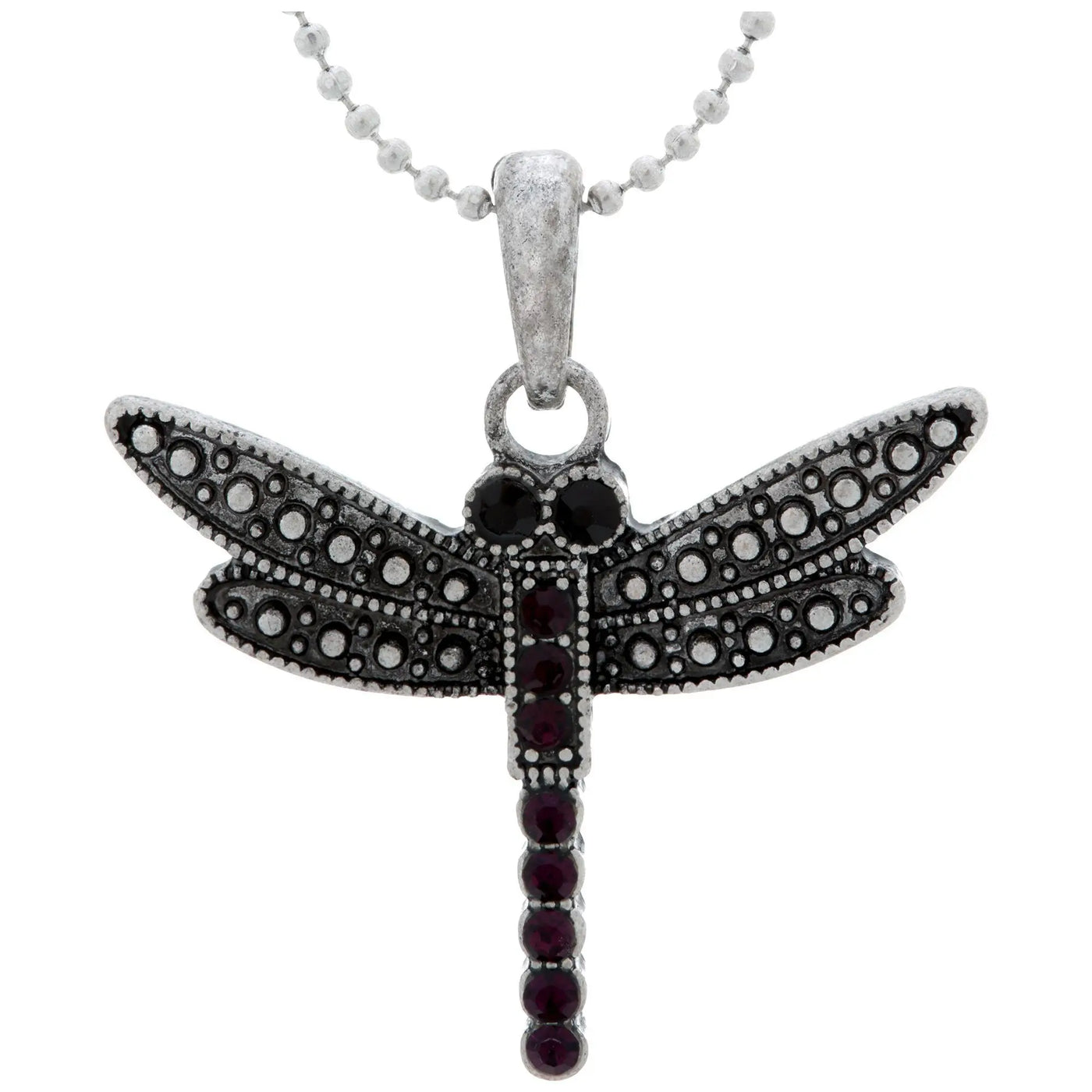 Silver dragonfly pendant necklace with black and deep red gemstone accents from Colors of Life collection