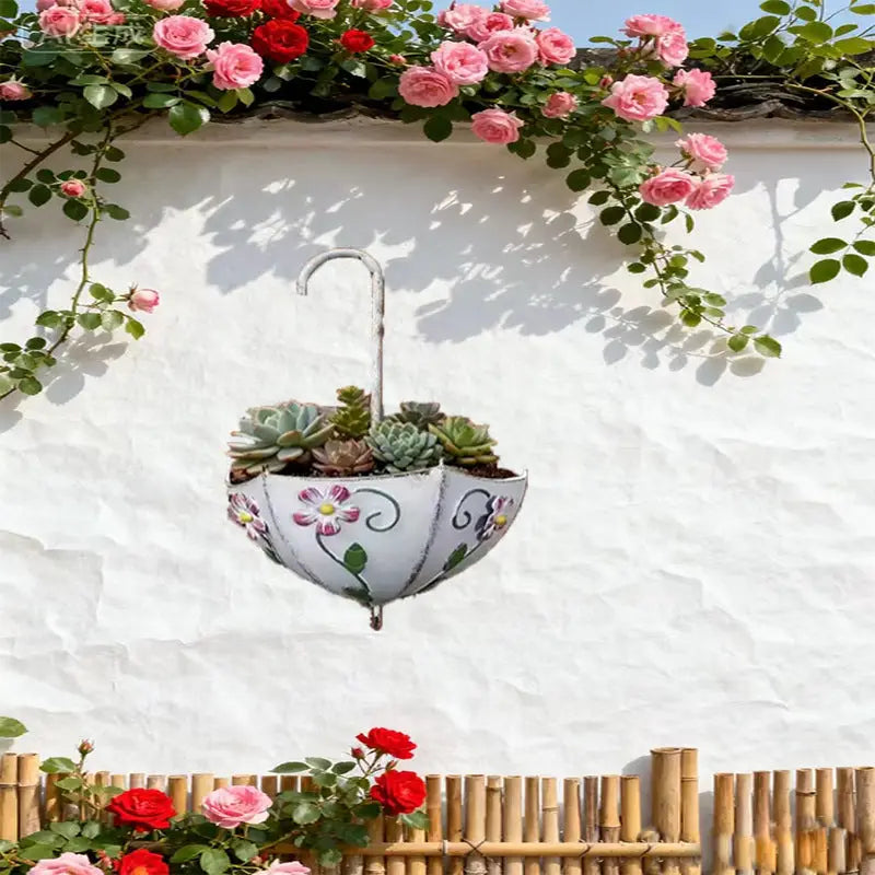 Creative Iron Umbrella-shaped Flower Pot Outdoor Decorative Ornament
