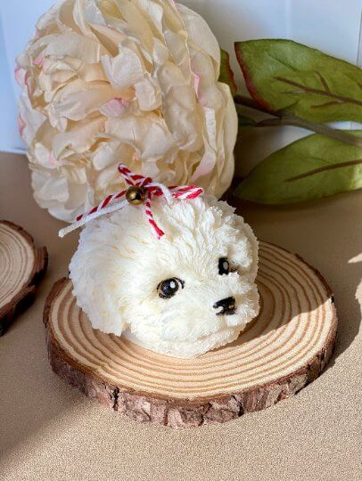 Cute Puppy Sculpture Candle – Hand-Poured Soy Wax | Ivory, Brown & Pink