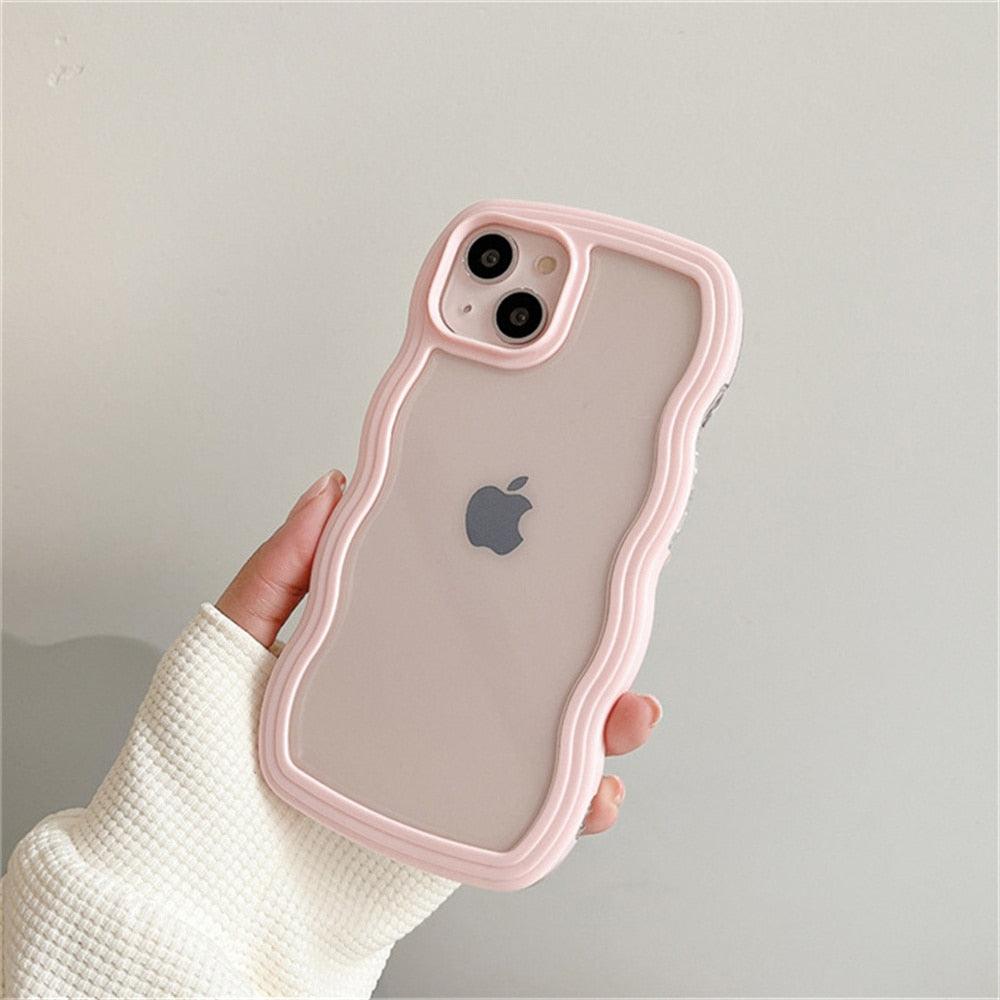 Cute Transparent Curly Wave Phone Case For iPhone 14Pro 13 12 11 Pro Max X XR XS Max Candy Color Shockproof Clear Hard  Cover Shockproof Popular Wavy Stylish Phone Case