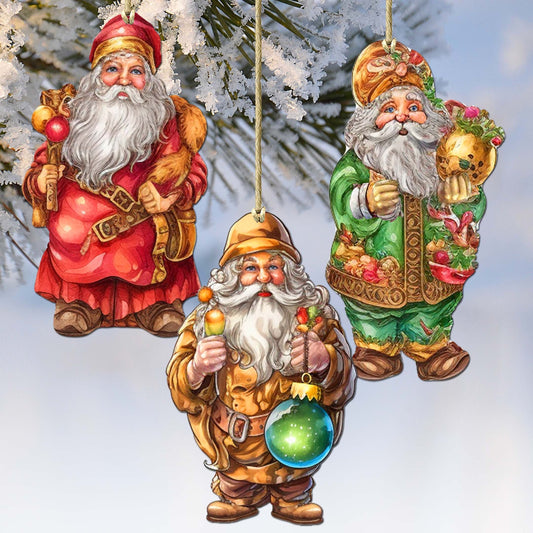 Colorful Santa Decorative Eco Wood Ornaments Set of 3 by G. Debrekht - Christmas Decor - 8091050-2-S3
