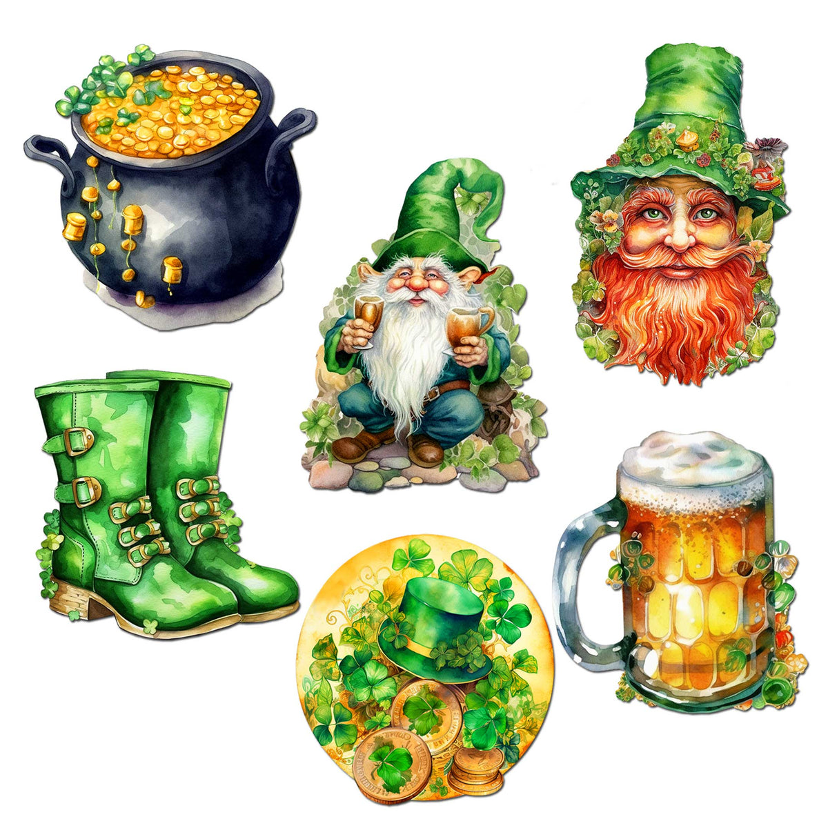 St. Patrick Day Clip-On Eco Wood Decorative Ornaments Set of 6 by G. Debrekht - St. Patrick Day Decor - 8090058C-S6
