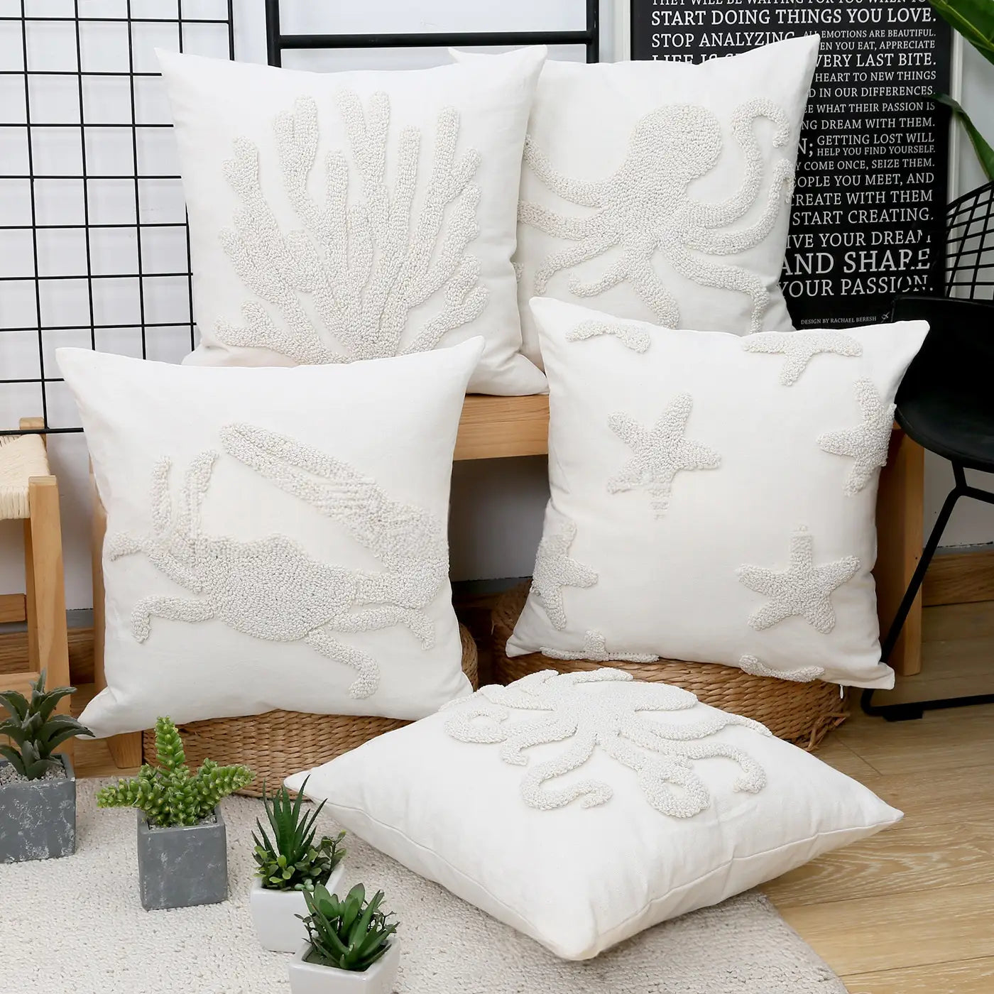 Nautical Embroidered Tufted Pillowcase Home Living