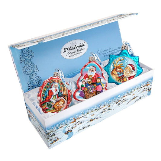 Christmas Santa Mercury Glass Ornaments Set of 3 by G. DeBrekht - Christmas Santa Snowman Decor - 770106S3