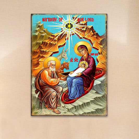Orthodox Nativity Wooden Gold Plated Religious Orthodox Sacred Icon - Inspirational Icon Decor - 85052