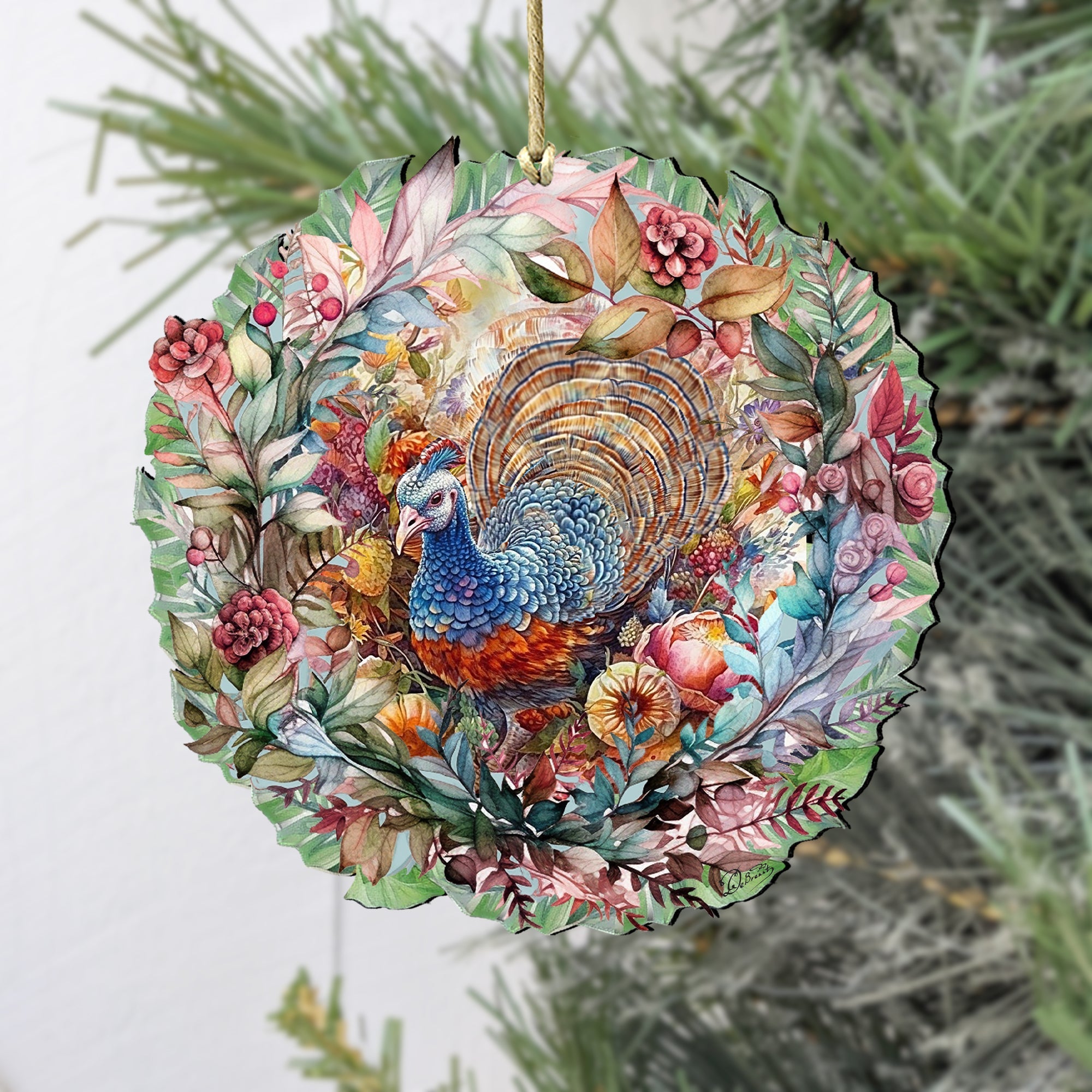 Thanksgiving Turkey Wreath Wooden Ornaments by G. Debrekht Thanksgiving Decor - 8611083