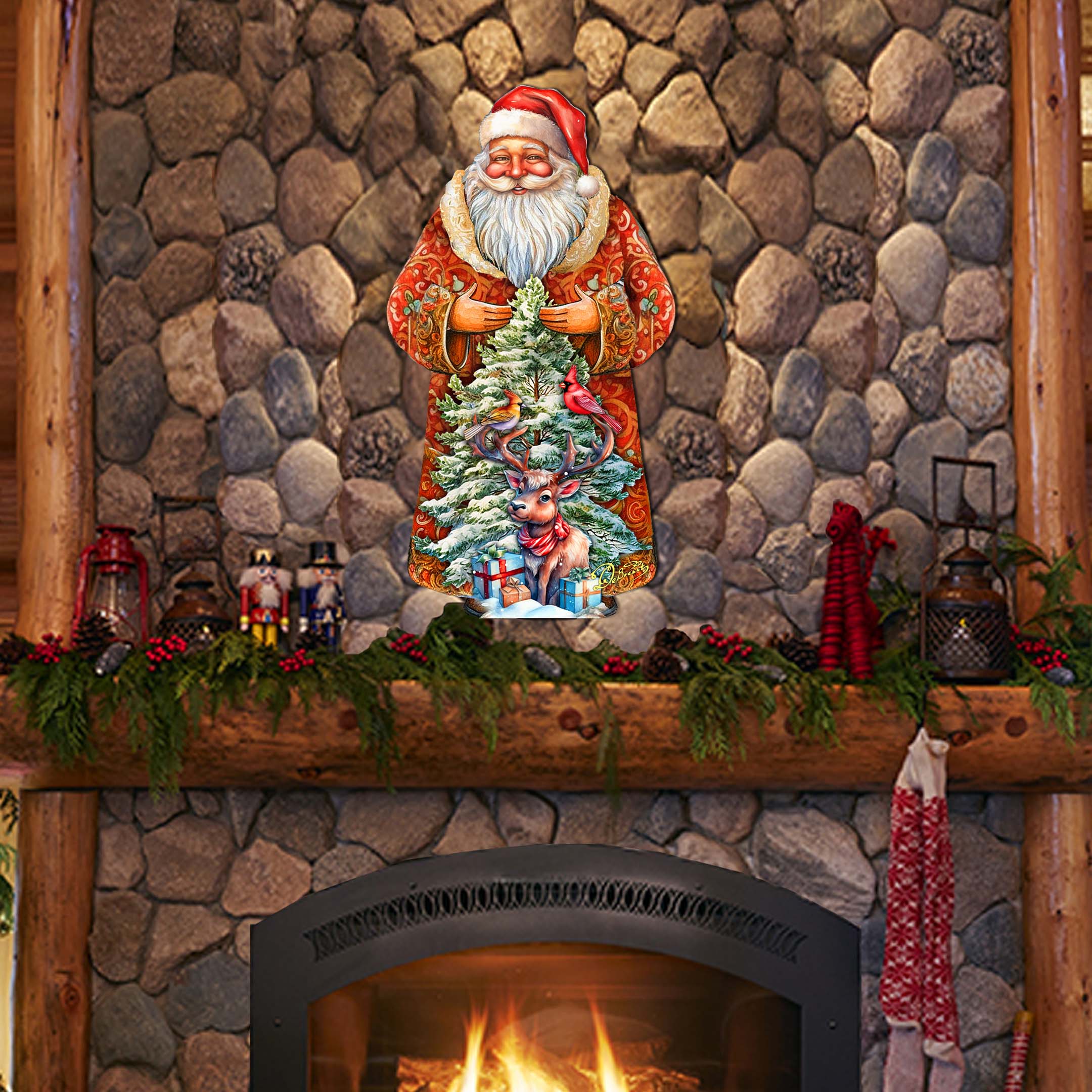 Santa with Forest Friends Holiday Door Decor by G. Debrekht - Christmas Santa Snowman Decor - 8691409H