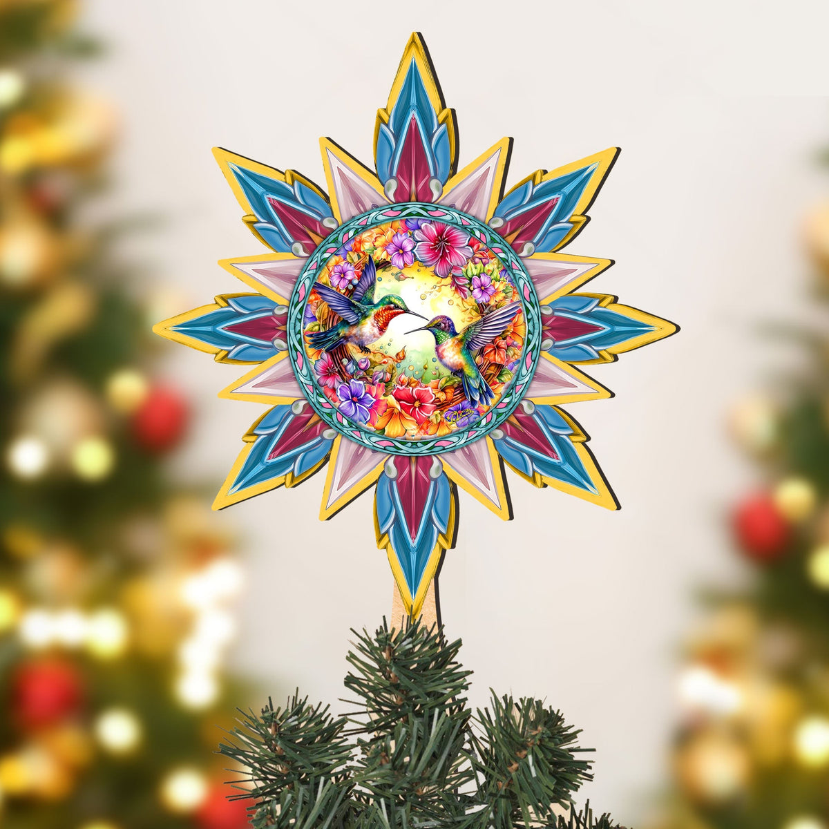 Hummingbird Heaven Star Tree Topper Wooden Decor by G. Debrekht - Wildlife Holiday Decor - 89512