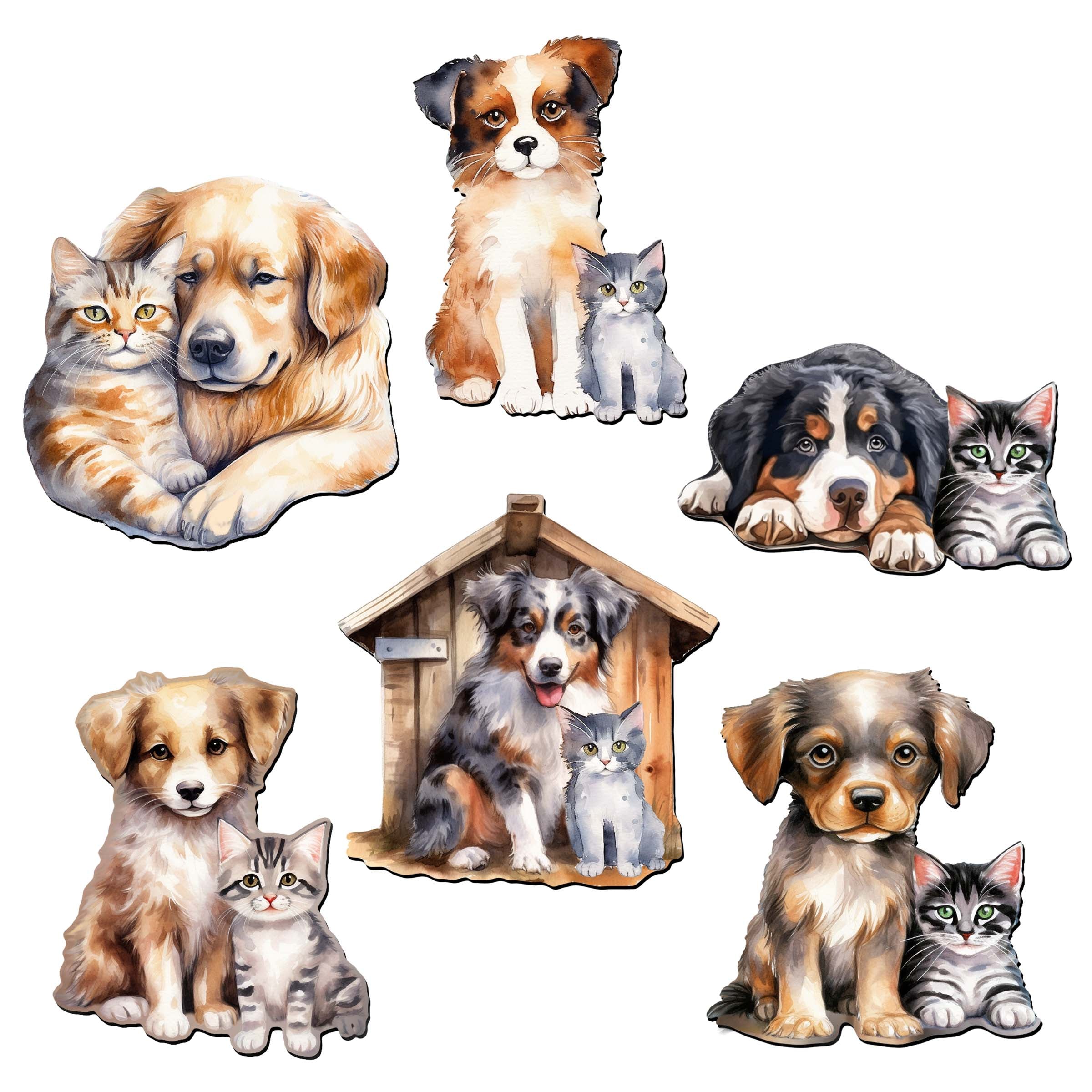 Dogs Decorative Eco Wood Magnets Set of 6 by G. Debrekht - Pets Dog and Cat Decor - 8090017G-S6