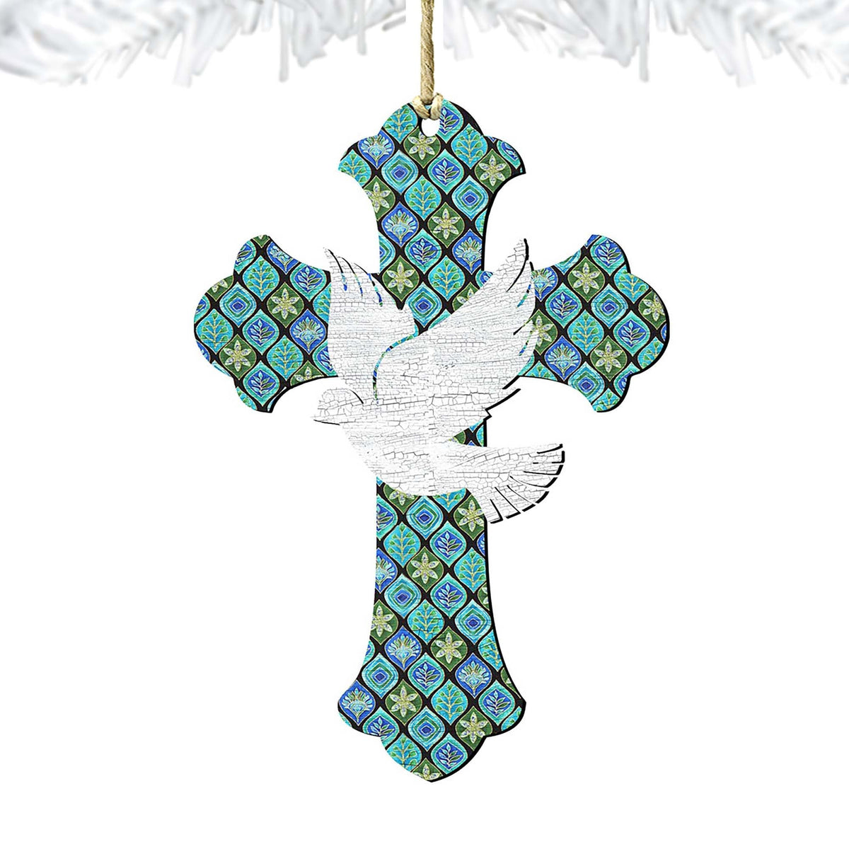 White Doves Cross Wooden Ornaments by G. DeBrekht - Nativity Holiday Decor - 8191163-2