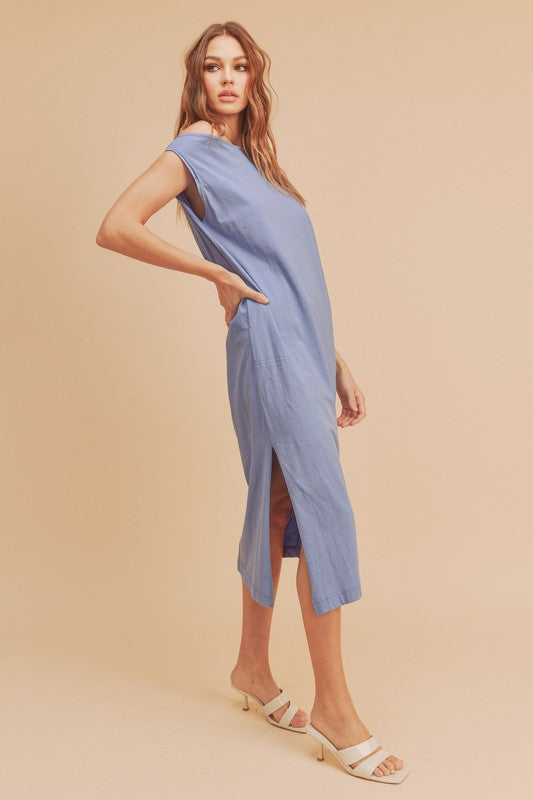 Side Slit Round Neck Sleeveless Midi Elegant Dress–Versatile, Chic, and Timeless Wardrobe Staple with Side Slits and Sleeveless Design for Effortless Style