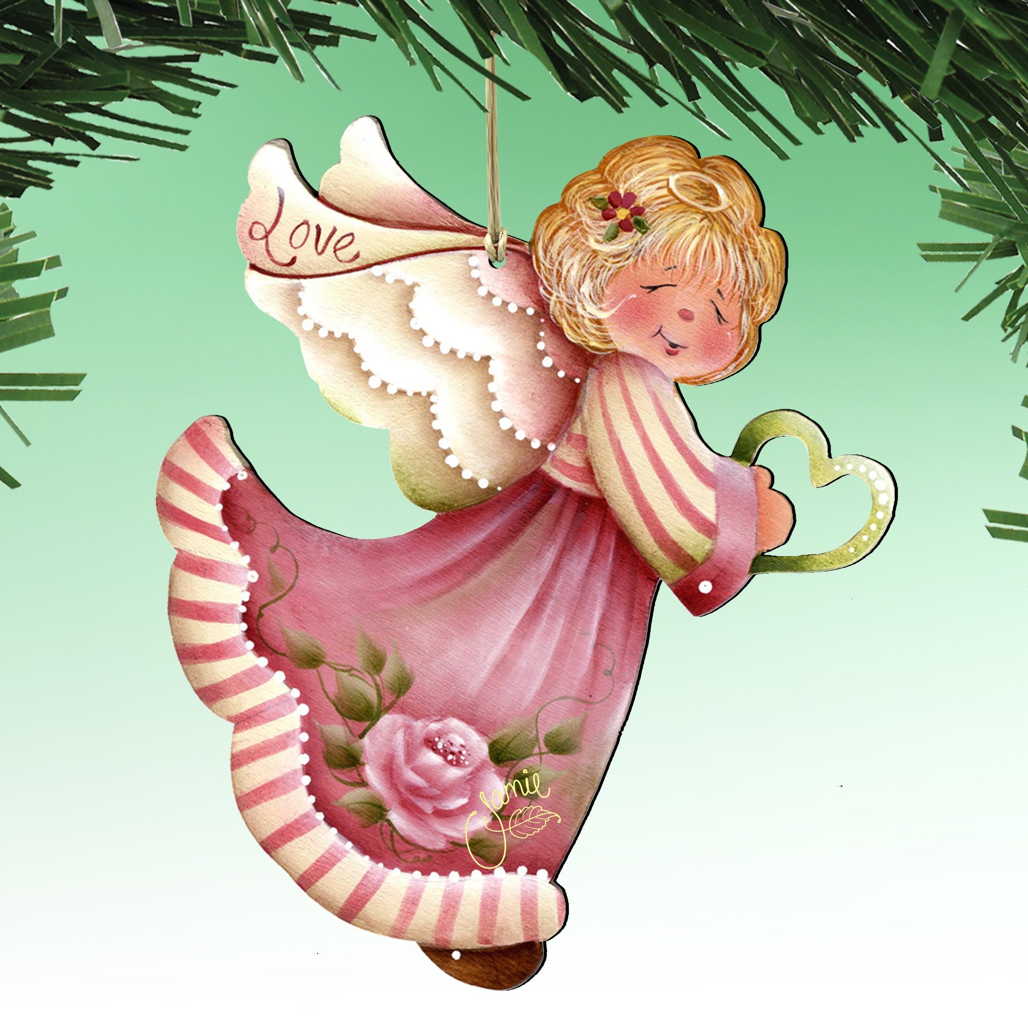Loving Angels Wooden Ornaments Set of 6 by Jamie Mills-Price - Nativity Holiday Decor - 8457517-S6-MP