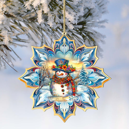 Snowman Blue Snowflake Wooden Ornaments by G. Debrekht - Christmas Santa Snowman Decor - 8688427