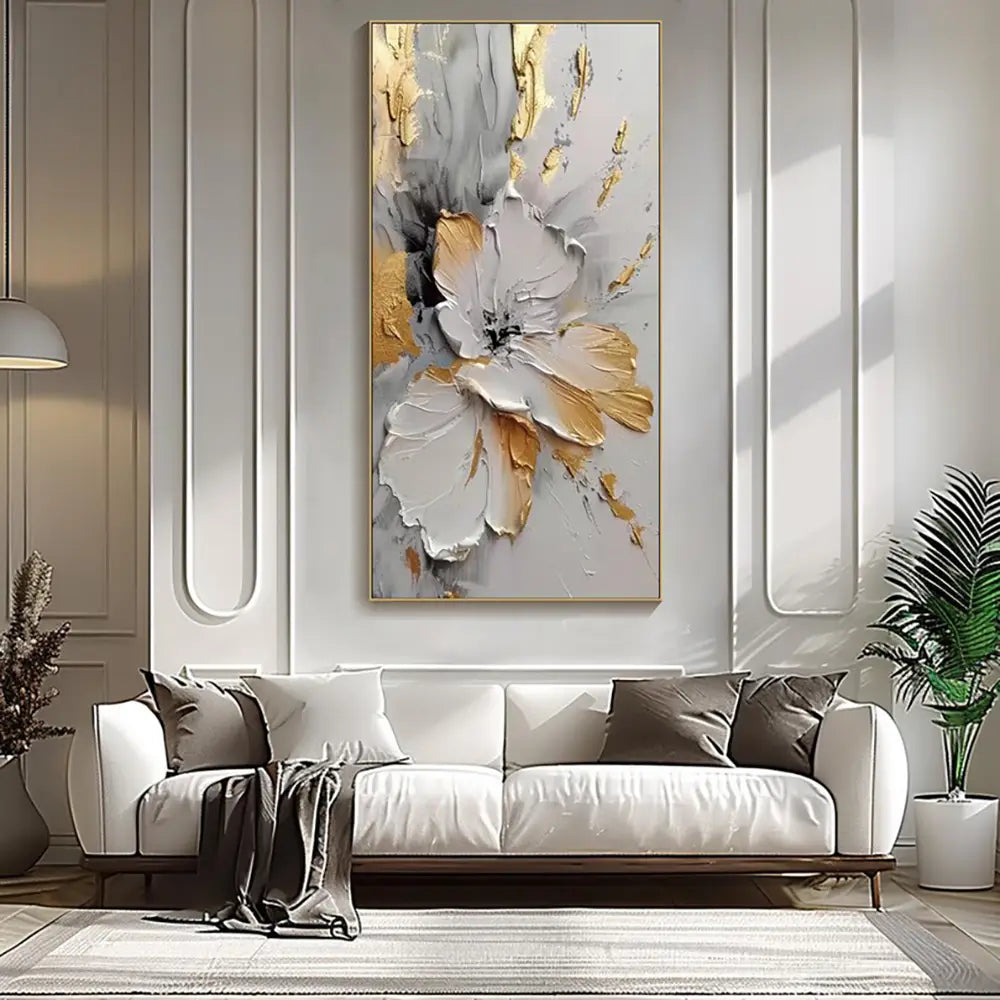 Handmade Golden Floral Canvas Painting Wall Art