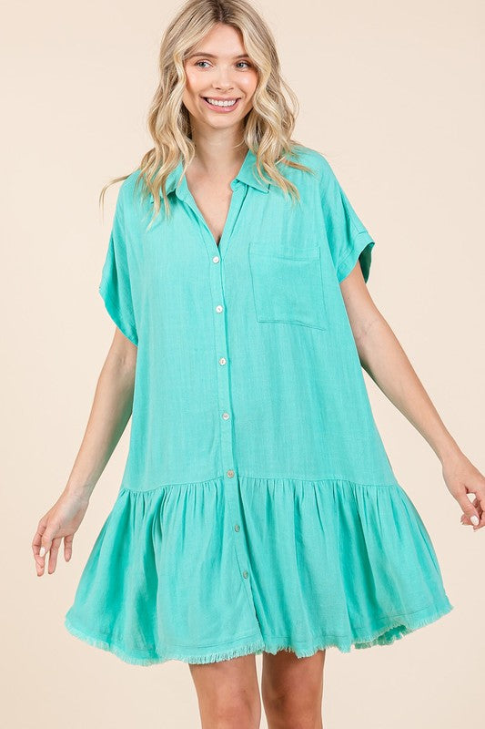 New Summer Linen Blend Button Down Shirt Mini Dress For Women – Fluttering, Casual, Timeless and Versatile Wardrobe Staple