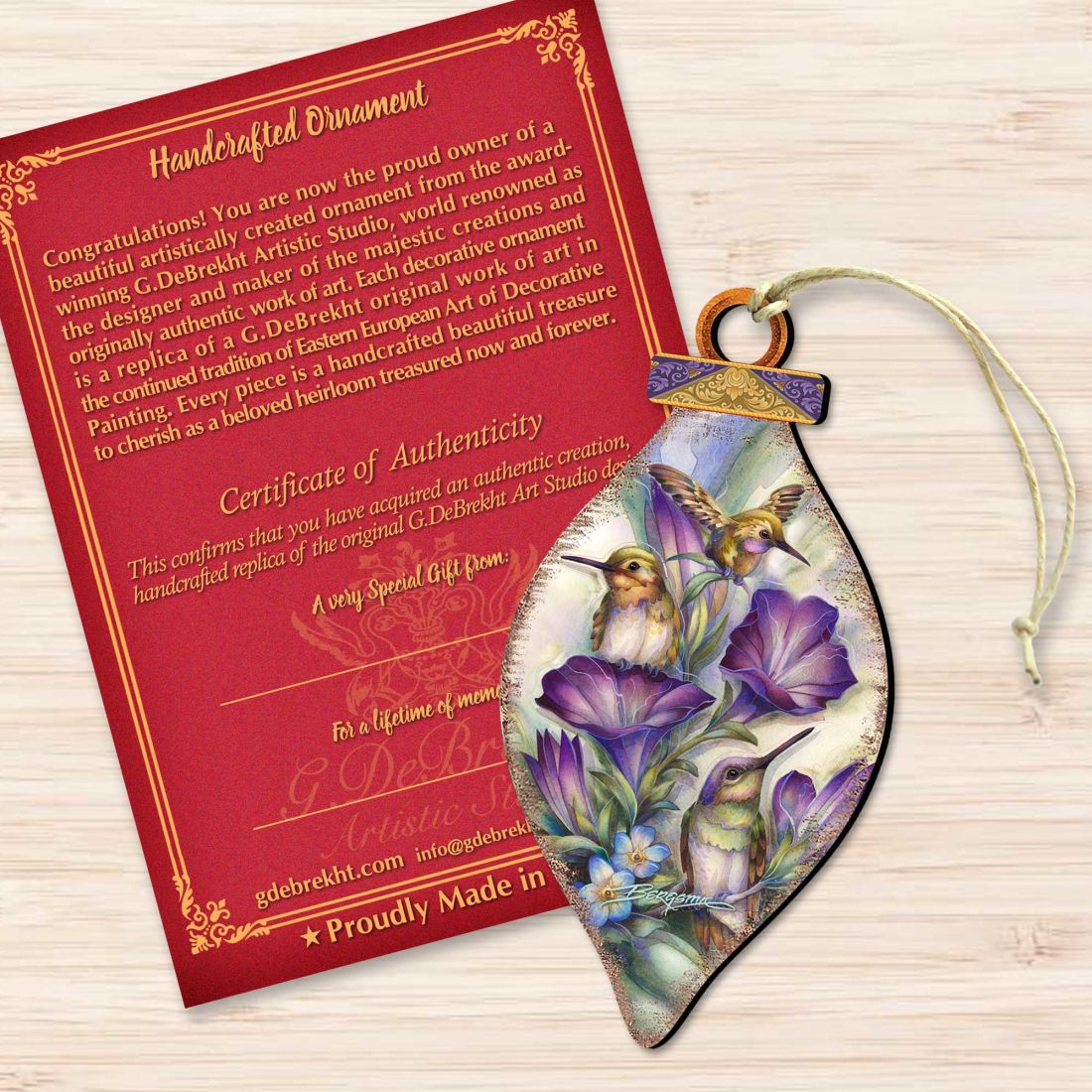 Everlasting Friendship Hummingbirds Wooden Ornaments by J. Bergsma - Wildlife Holiday Decor - 8591936-JB