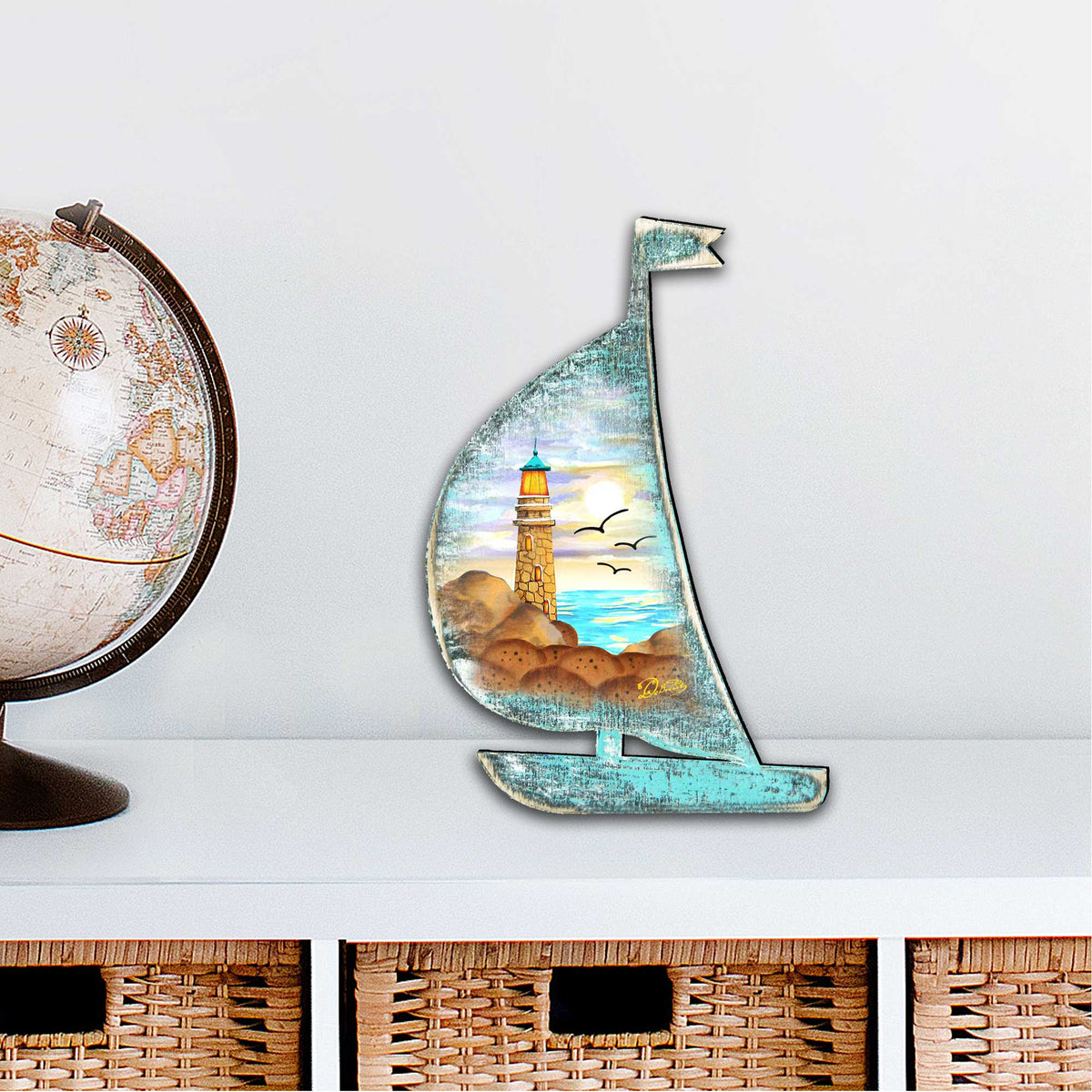 Lighthouse Boat Decorative Door Decor by G. DeBrekht - Coastal Holiday Decor - 8198524H