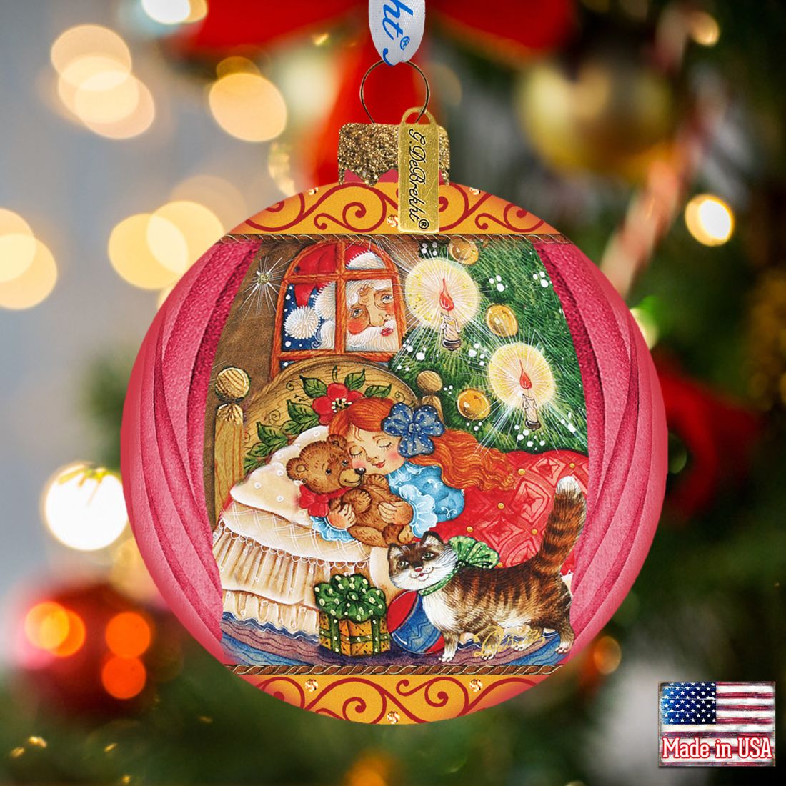 Night Before Christmas Glass Ornament by G. DeBrekht - Christmas Santa Snowman Decor - 73613