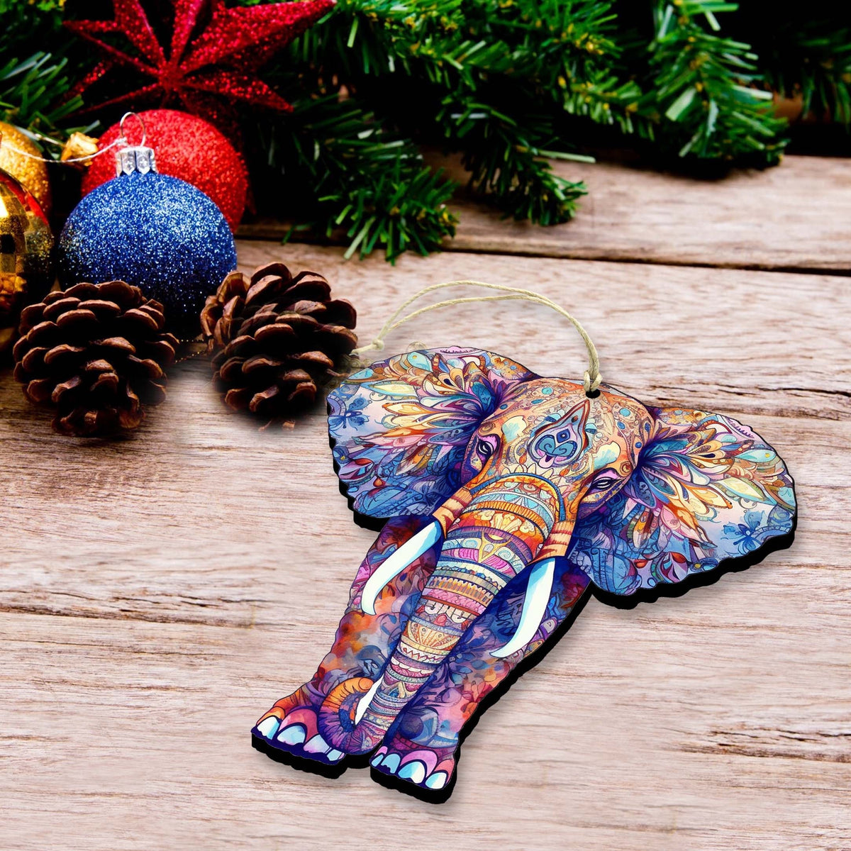 Elephants Decorative Eco Wood Ornaments Set of 3 by G. Debrekht - Wildlife Decor - 8091036-S3