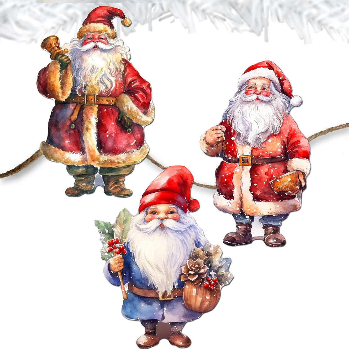 Santa Clip-On Eco Wood Decorative Ornaments Set of 3 by G. Debrekht - Christmas Decor - 8091009C-S3
