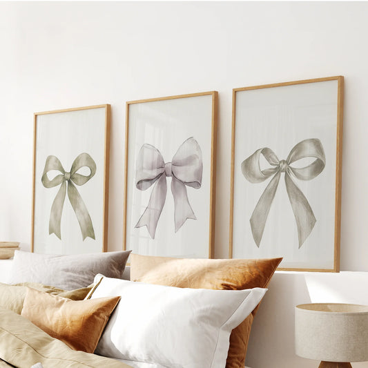 Aesthetic Bow Wall Art Set of 3. Neutral Gallery Set