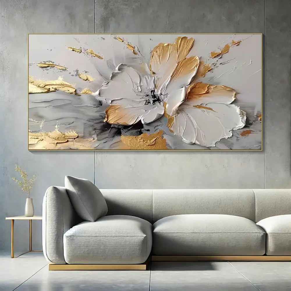 Handmade Golden Floral Canvas Painting Wall Art