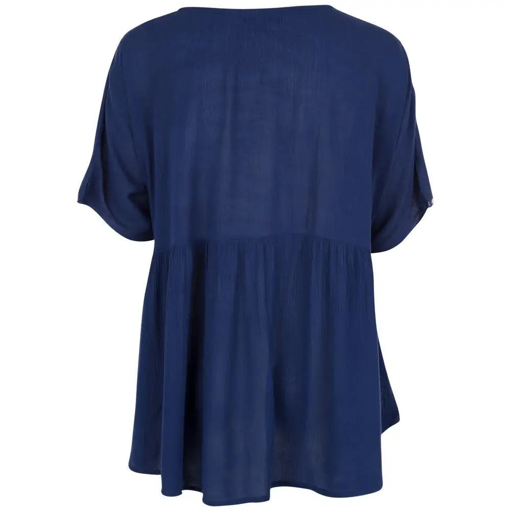 Navy blue diamonds on my sleeve top with loose fit flutter sleeves and gathered waistline for casual wear