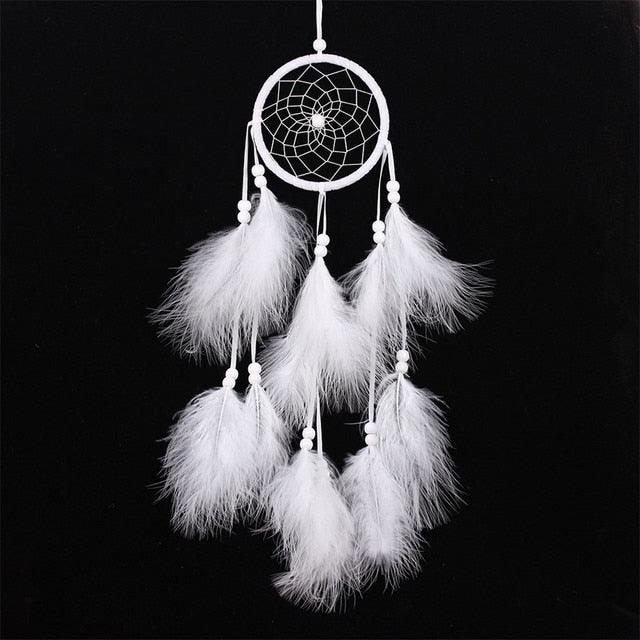 Dream Catcher Wall Decor with White Feathers Indian Style Dream-catcher Moon Handmade Wind Chimes Wall Ornament Girls Room Decoration Feather Dream Catcher For Kids Women Wedding Bohemian Wall Decor