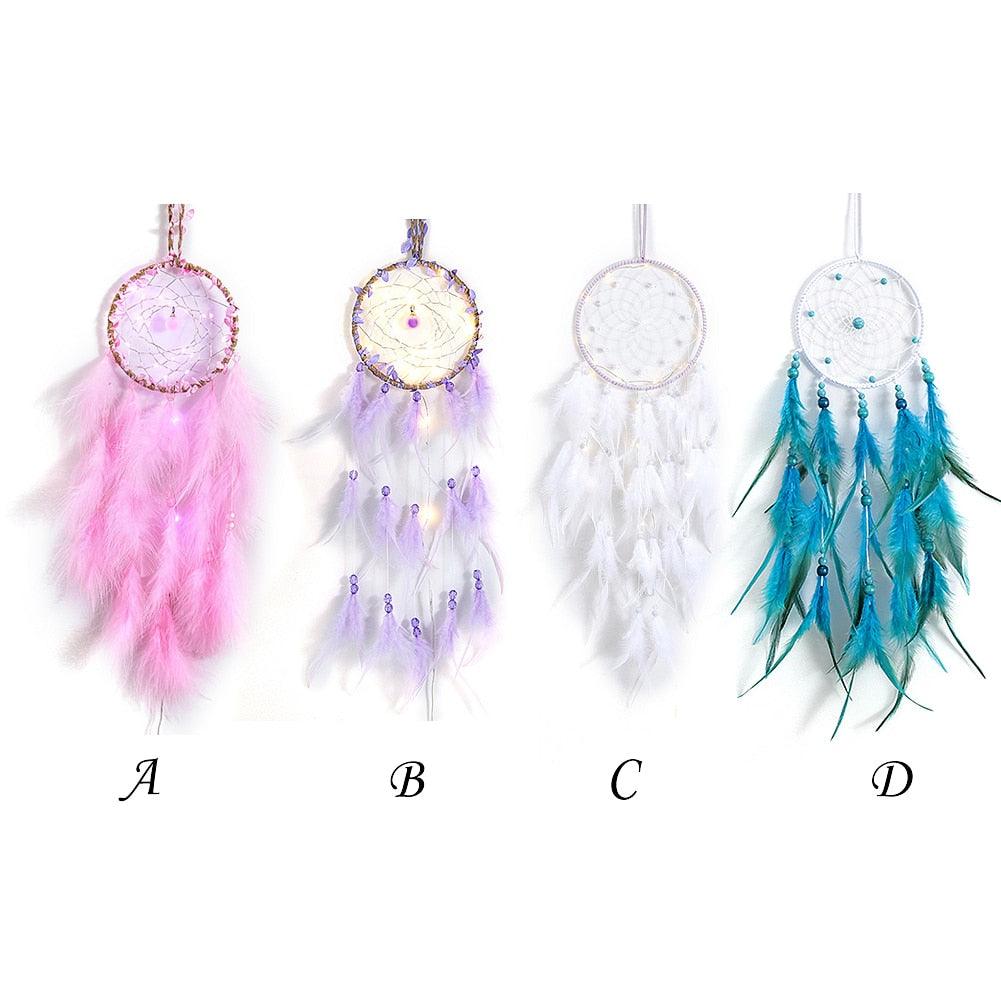 Dream Catcher Wall Decor with White Feathers Indian Style Dream-catcher Moon Handmade Wind Chimes Wall Ornament Girls Room Decoration Feather Dream Catcher For Kids Women Wedding Bohemian Wall Decor