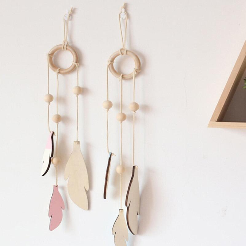 Dream Catchers with Golden Shining Lace & Bells Nordic Hollow Wooden Feather Hanging Ornaments For Baby Kids Room Wall Hanging Decorative Feathers Wedding  Decorations Nursery Decor