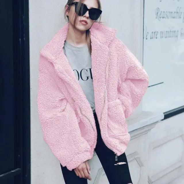 Durable Autumn Winter Faux Fur Coat For Women Casual Warm Soft Zipper Fur Jacket Plush Overcoat Pocket Plus Size Teddy Coat For Female