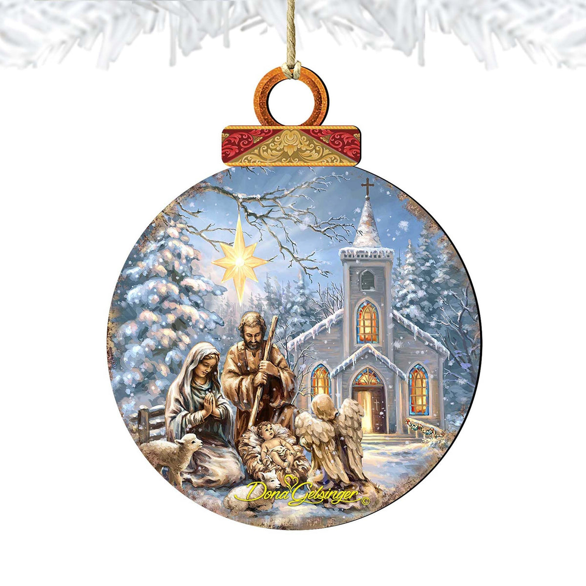 Nativity at The Chapel Wooden Ornaments by Gelsinger - Nativity Holiday Decor - 8021016-1606