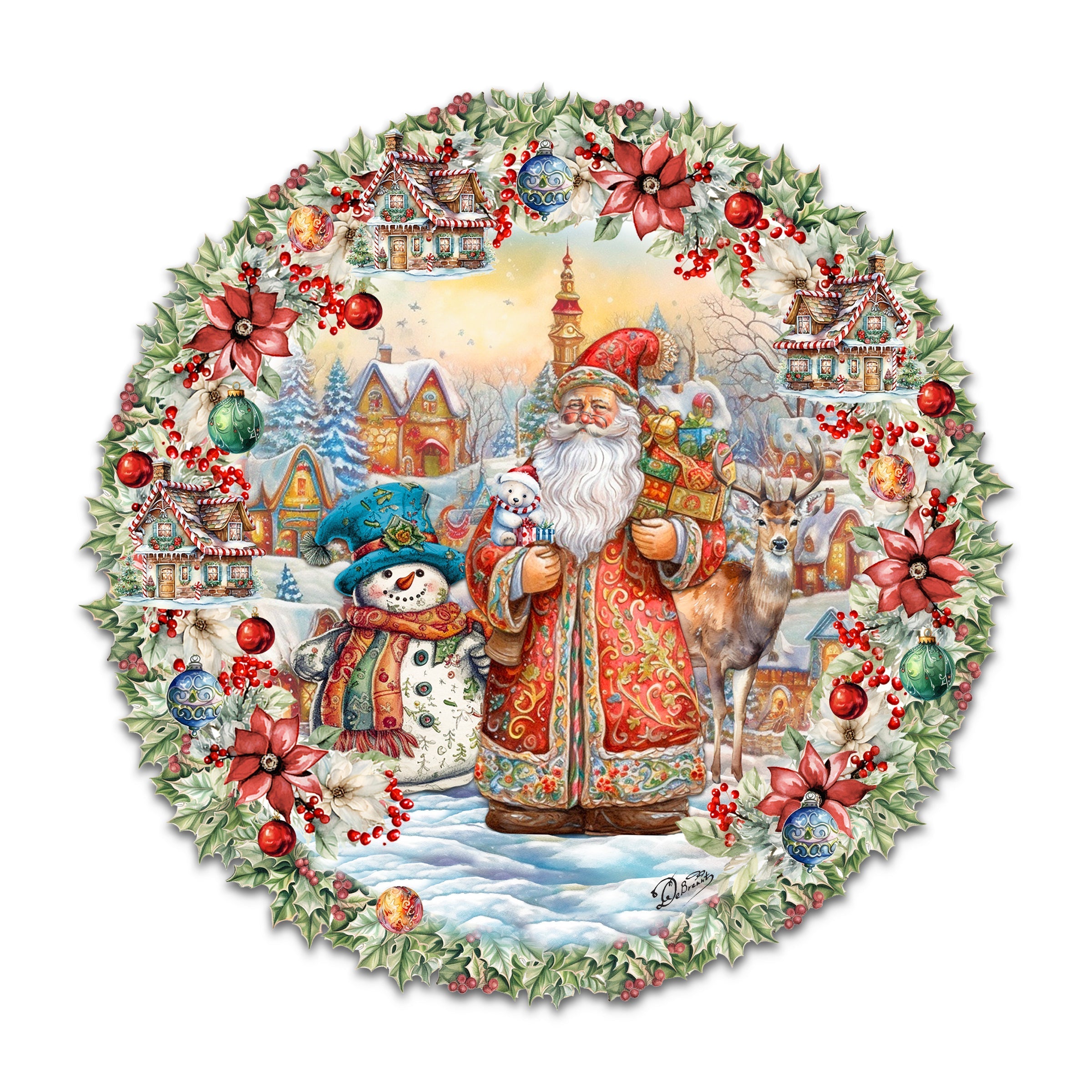Merry Christmas Wreath Holiday Door Decor by G. Debrekht - Christmas Santa Snowman Decor - 8611069H