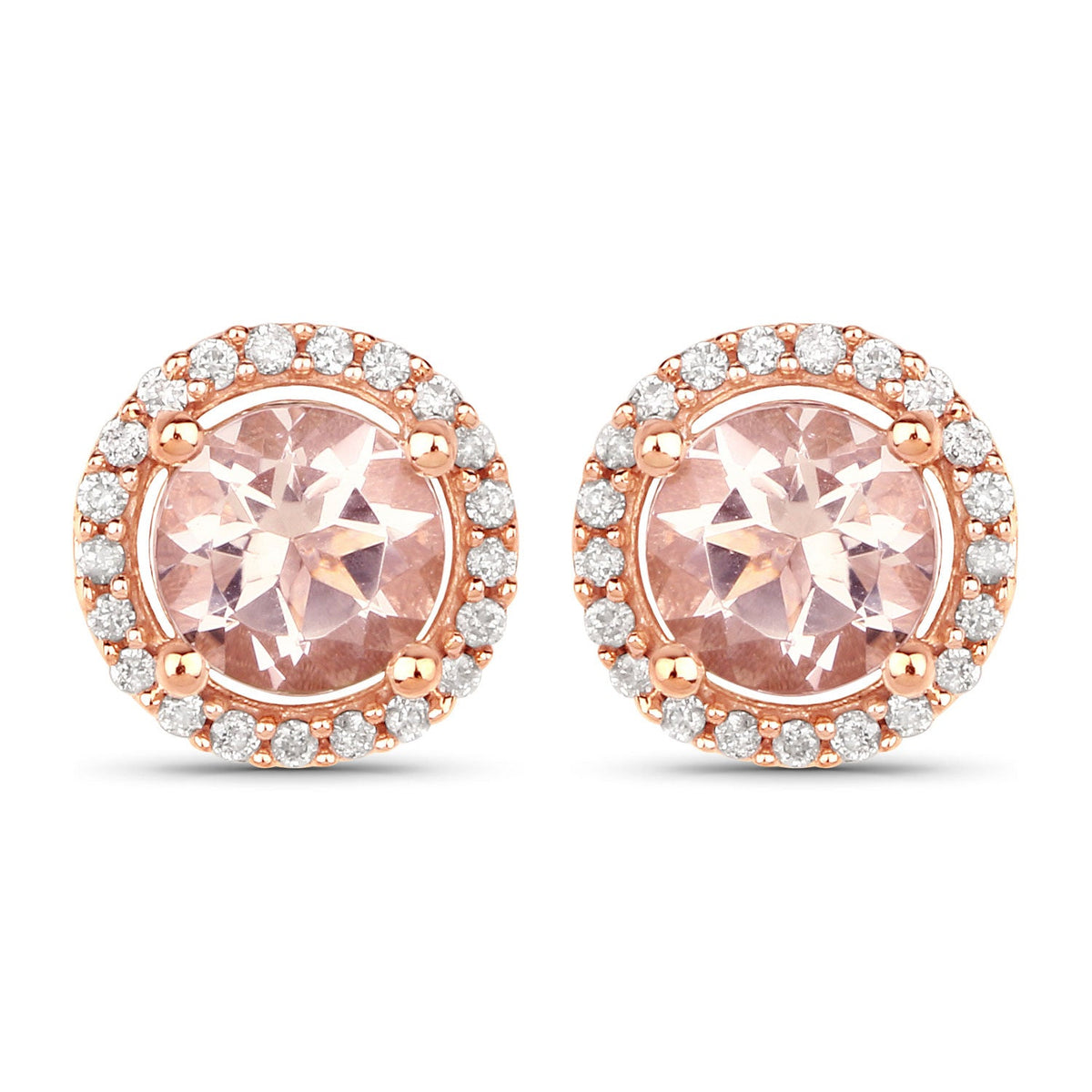 0.93 Carat Genuine Morganite and White Diamond 14K Rose Gold Earrings