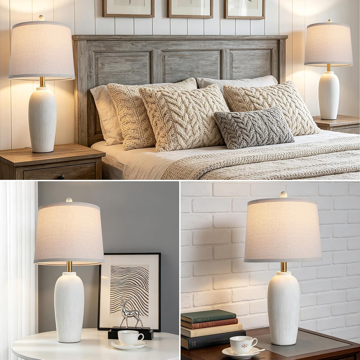 26 Inch Farmhouse Ceramic Jar Table Lamps Set of 2, Bedside Lamps