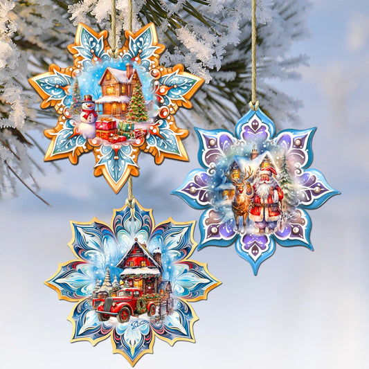 Christmas House Snowflake Eco Wood Ornaments Set of 3 by G. Debrekht - Christmas Decor - 8090142-S3