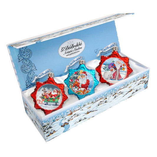 Santa Mercury Glass Ornaments Set of 3 by G. DeBrekht - Christmas Santa Snowman Decor - 770133S3