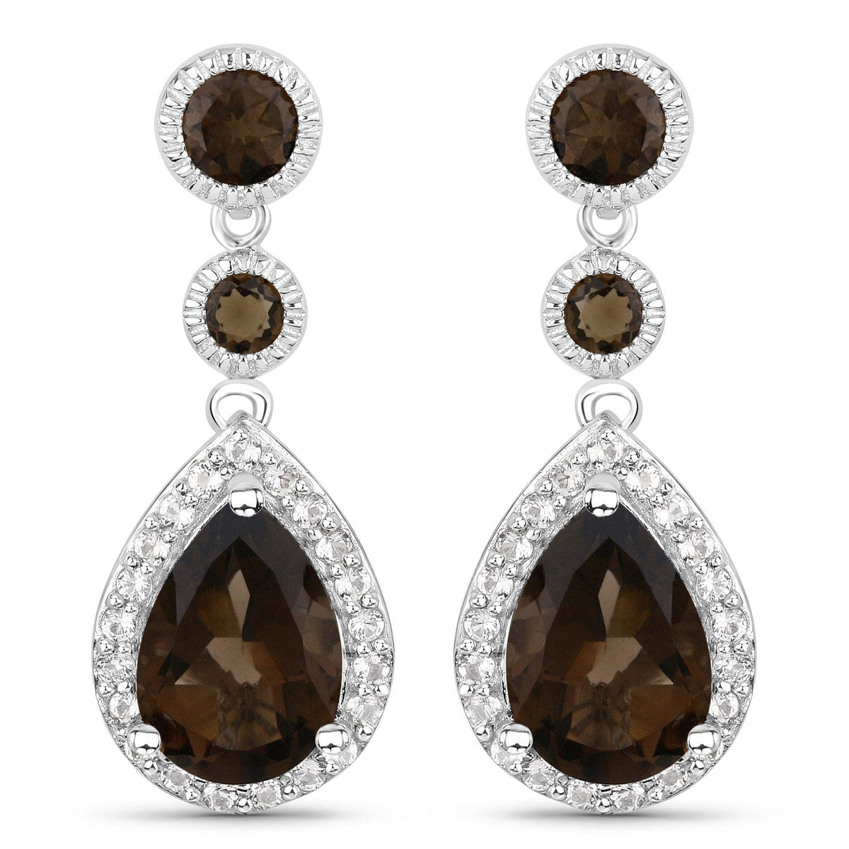 7.34 Carat Genuine Smoky Quartz and White Topaz .925 Sterling Silver Earrings
