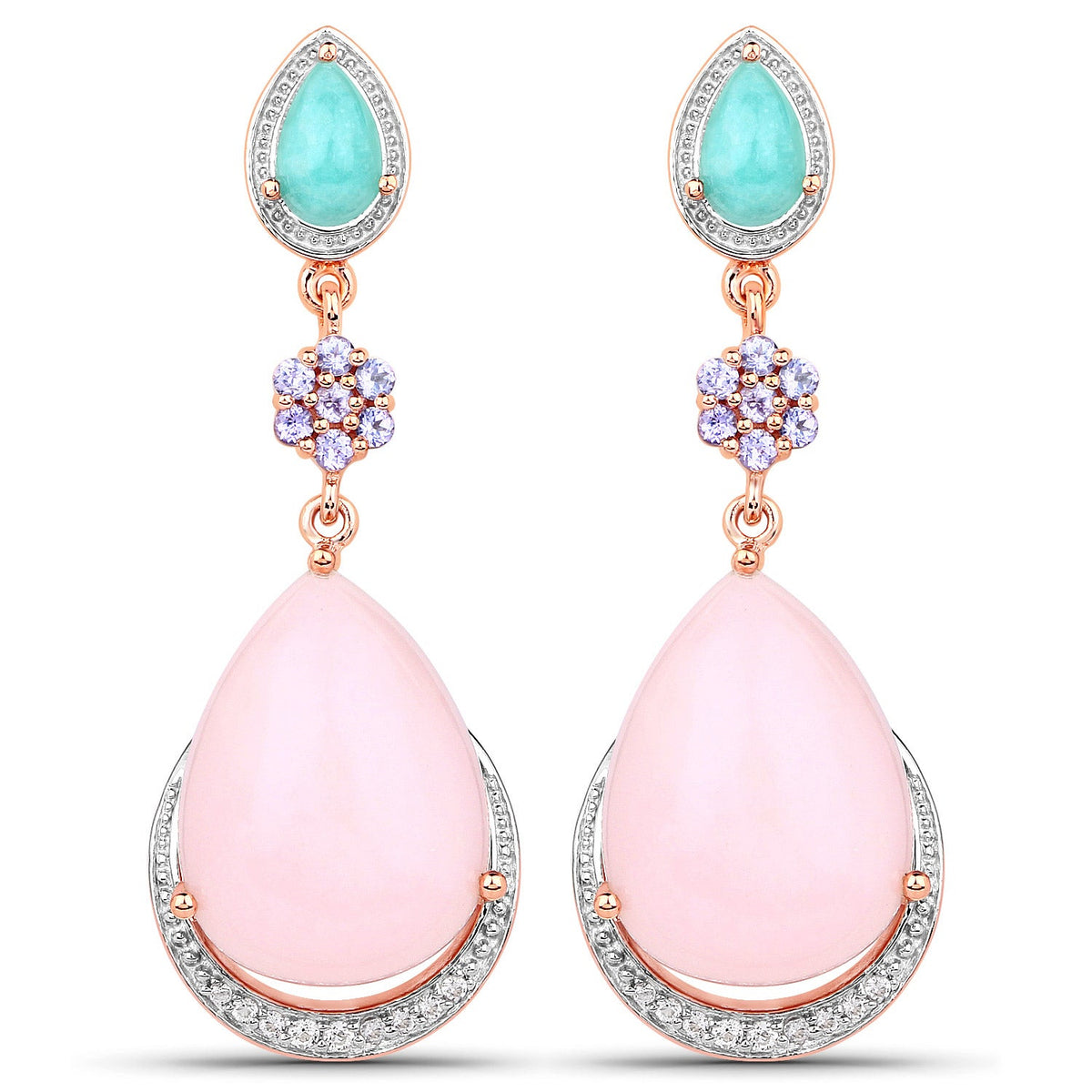 18K Rose Gold Plated 31.93 Carat Genuine Multi Stones .925 Sterling Silver Earrings