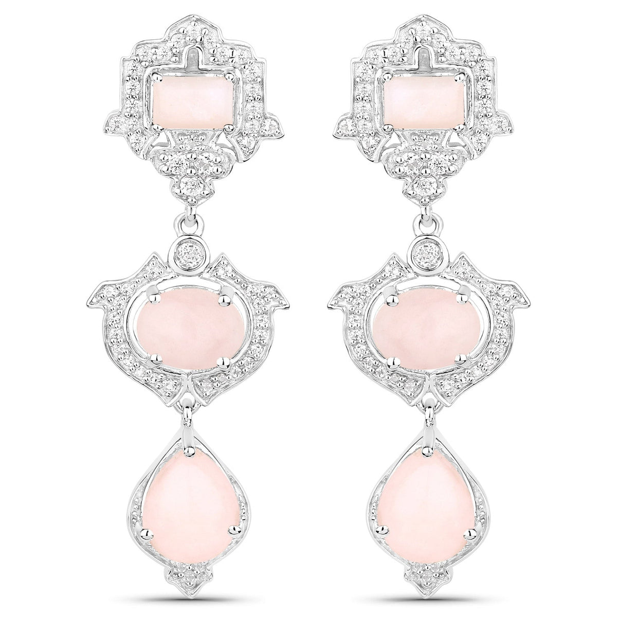 6.97 Carat Genuine Pink Opal and White Topaz .925 Sterling Silver Earrings