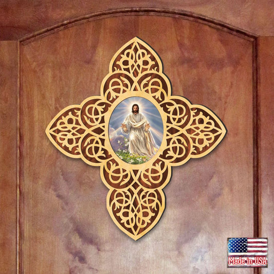 Jesus Light Filigree Wooden Cross by D. Gelsinger - Inspirational Icon Decor - 88481-DG