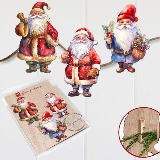 Santa Clip-On Eco Wood Decorative Ornaments Set of 3 by G. Debrekht - Christmas Decor - 8091009C-S3