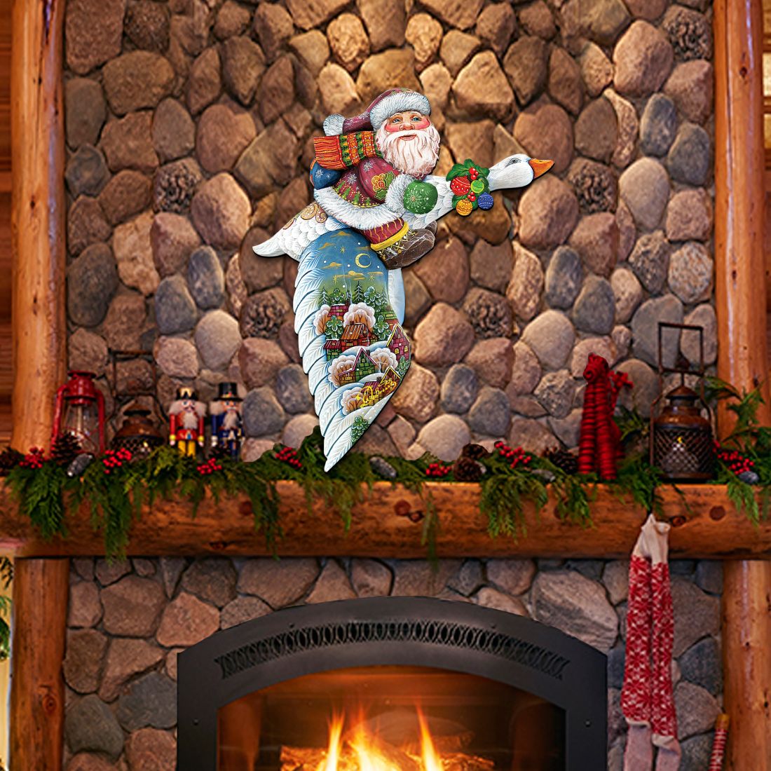 Goose Traveling Santa Christmas Door Decor by G. DeBrekht - Christmas Santa Snowman Decor - 8114060H