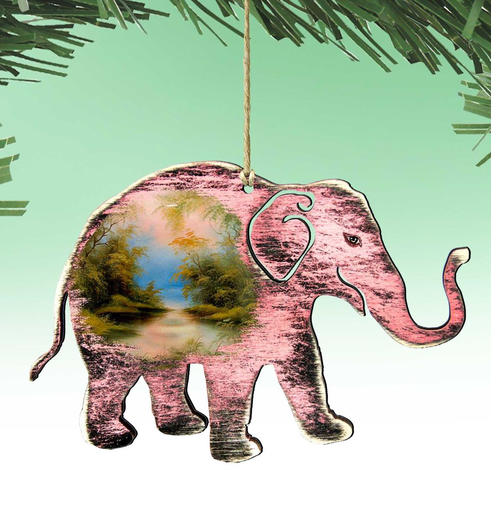 Rustic Elephant Wooden Ornaments by Nature Wonders - Wildlife Holiday Decor - 8198229