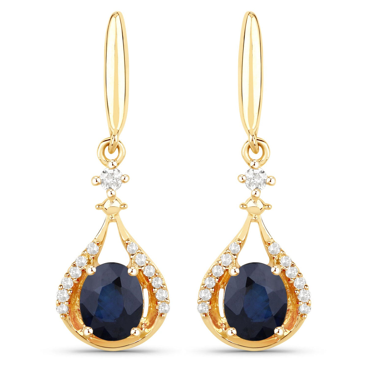 0.86 Carat Genuine Blue Sapphire and White Diamond 14K Yellow Gold Earrings