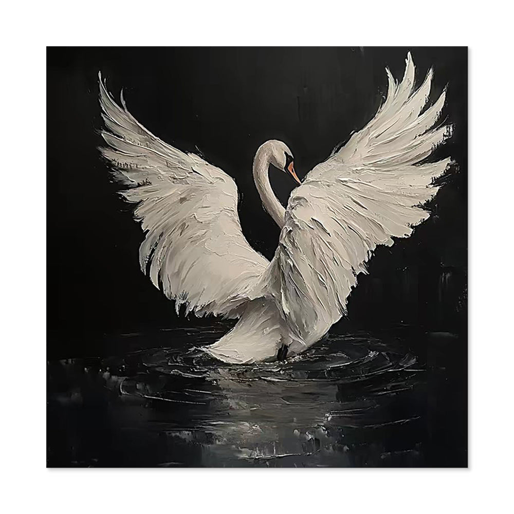 Handmade Abstract Frameless Artwork Canvas Oil Paintings Modern Animal Black Swan Decorative Dining Room Decor Rolled Frameless Unstretched Painting