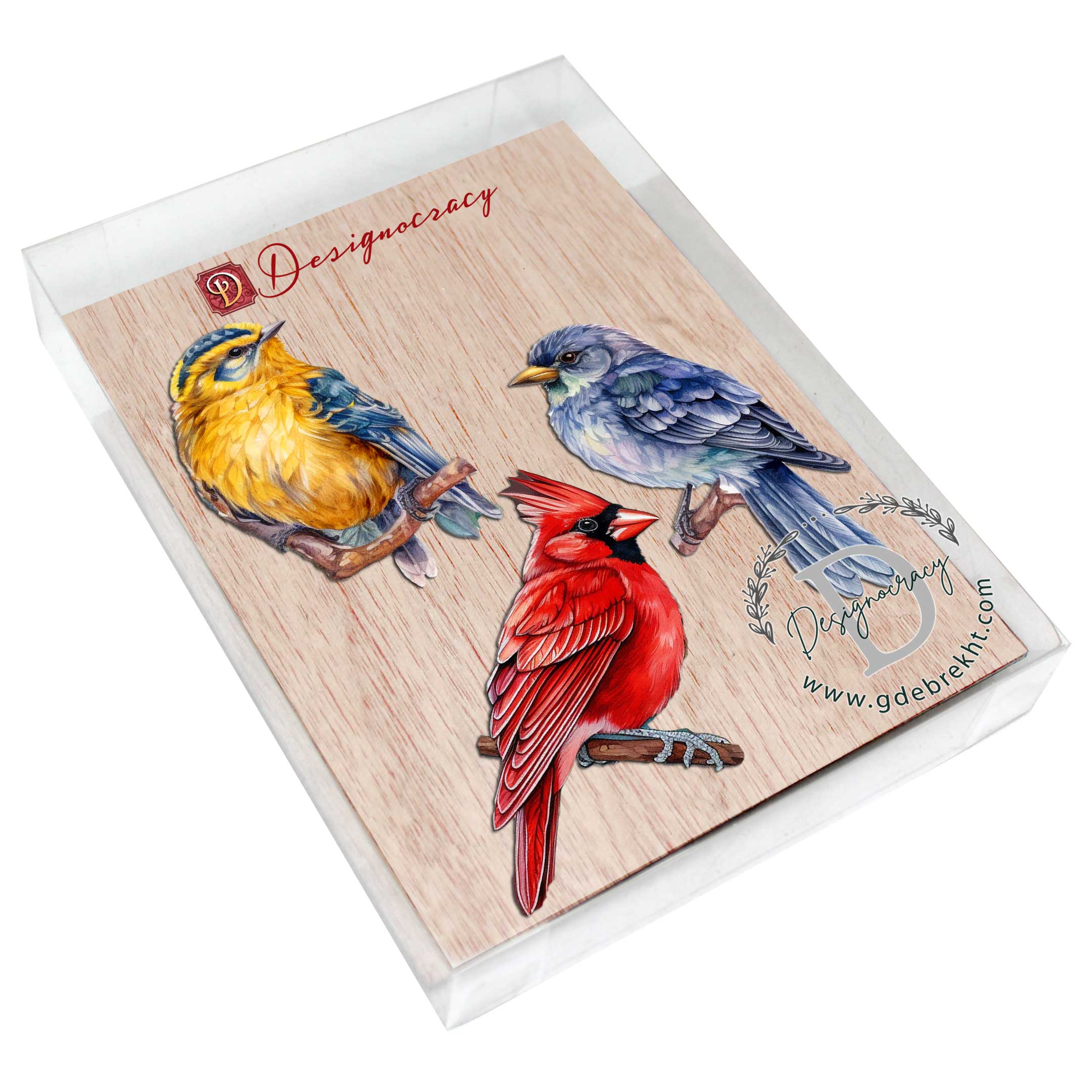 Forest Birds Decorative Eco Wood Ornaments Set of 3 by G. Debrekht - Nature Wildlife Decor - 8091005-S3