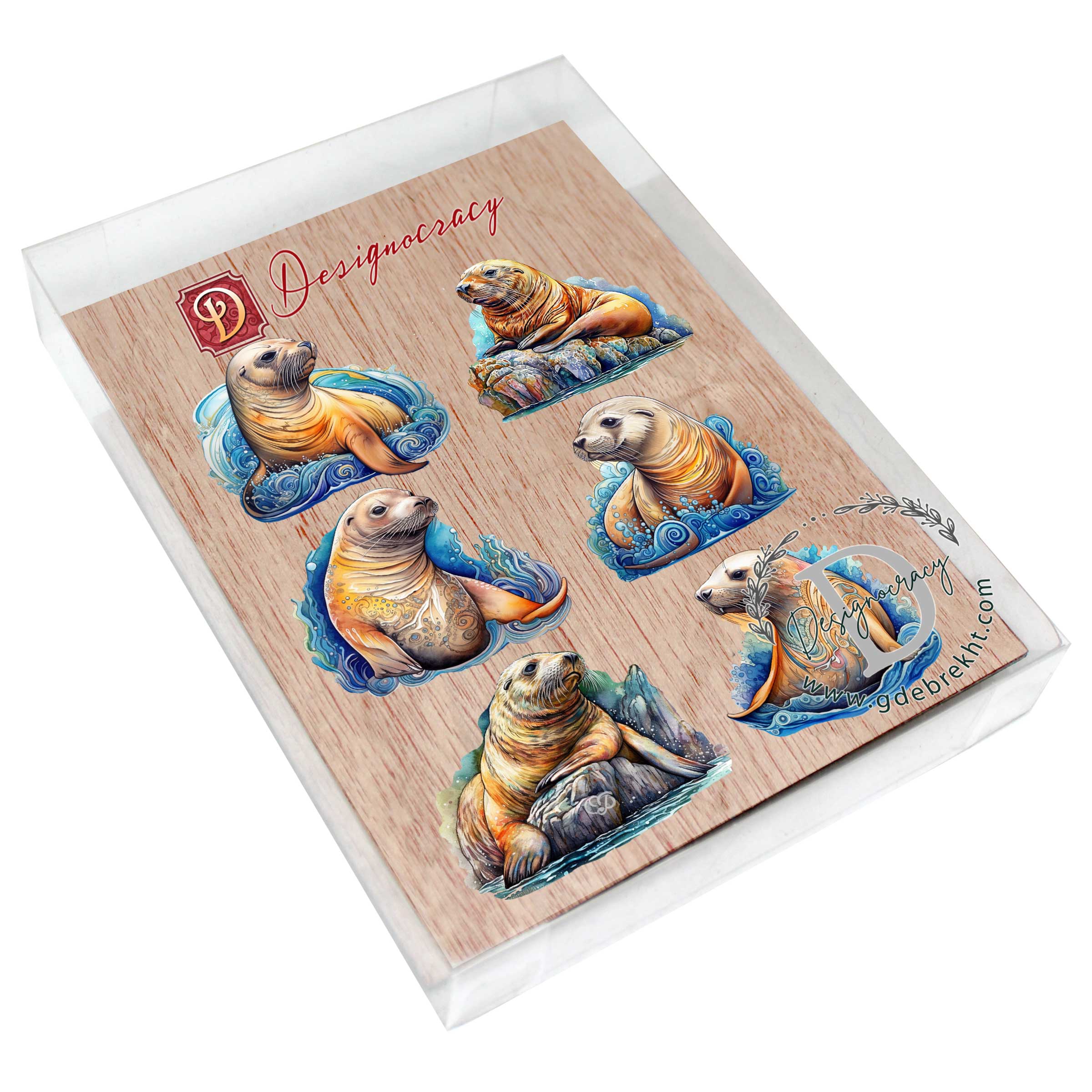 Sea Lions Decorative Eco Wood Magnets Set of 6 by G. Debrekht - Wildlife Coastal Decor - 8090127G-S6