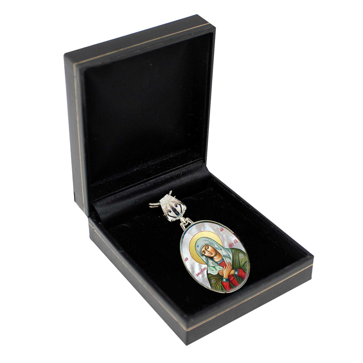Mother of God Tenderness Silver Plated Mother of Pearl Necklace Jewelry - 43012